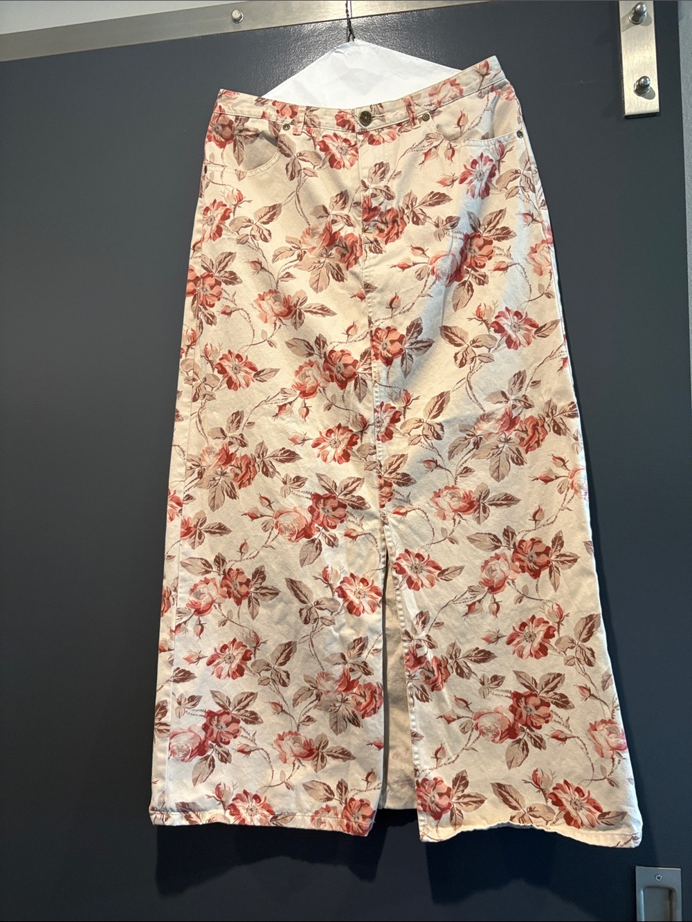 Eddie Bauer Cream Maxi Skirt with Rose Floral Print